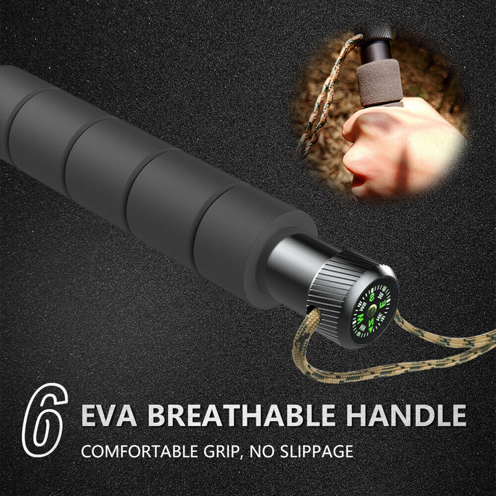 Adventure-ready black tactical walking stick, a crucial piece of survival gear & multi-tool