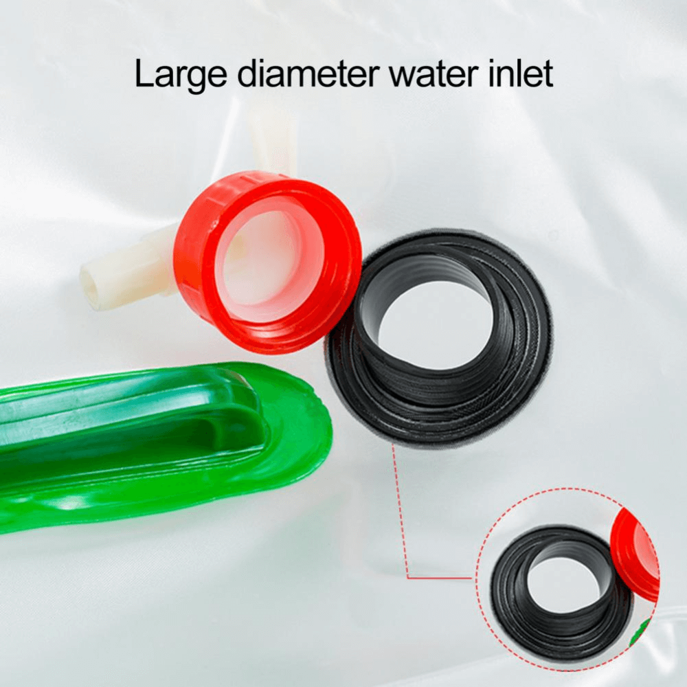 Eco-friendly collapsible bottle, black, standing upright on a nature background; perfect for hiking trips