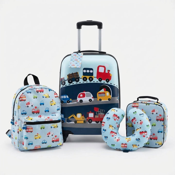Durable hardshell kids spinner suitcase from a 5-piece travel set, perfect for toddler and children's adventures.