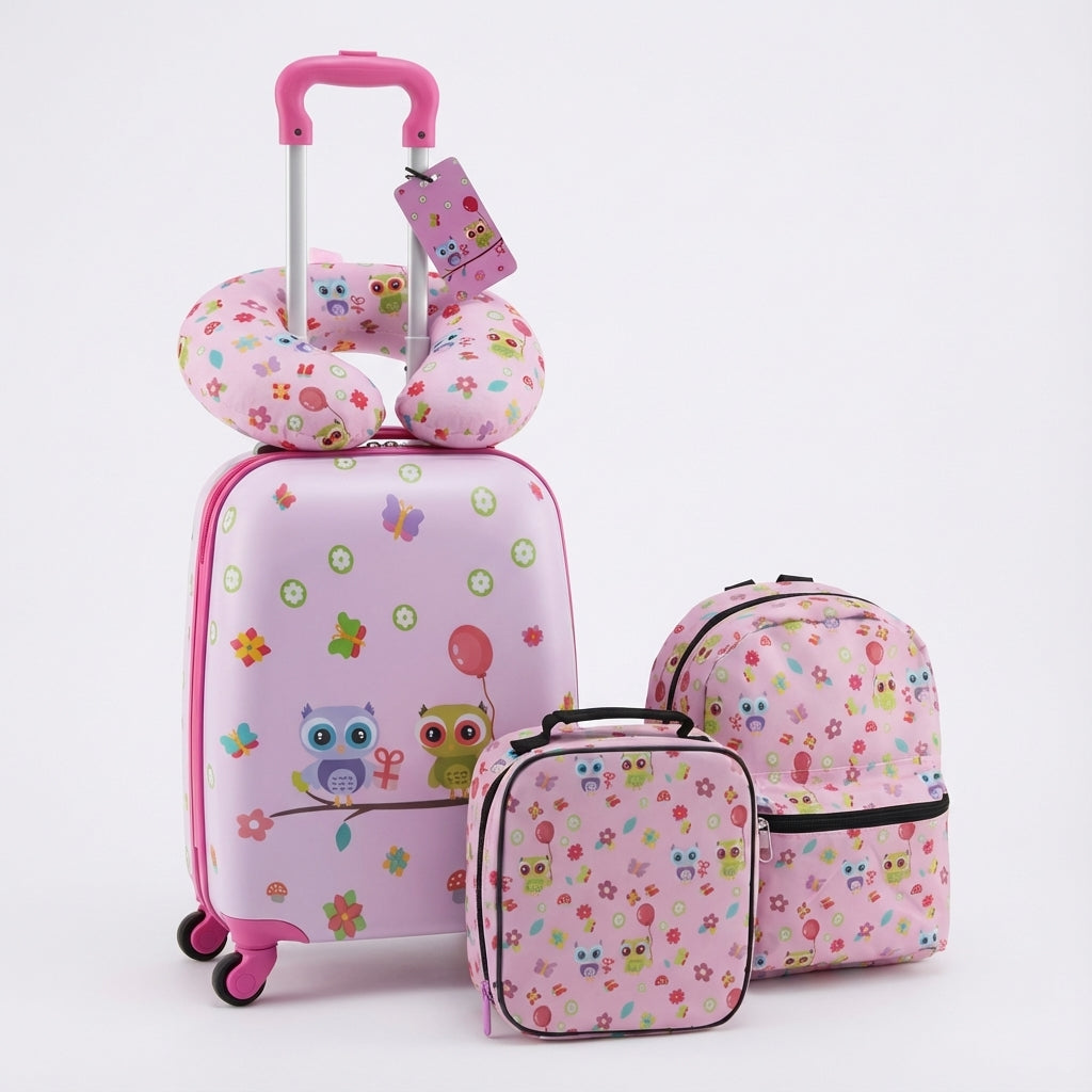 Ready for adventure! Hardshell 5-piece kids' travel luggage set with spinner wheels and backpack for children's trips.