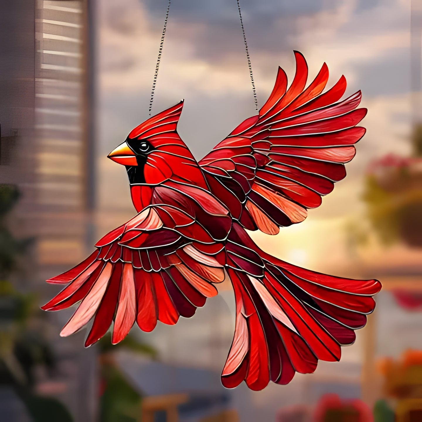 Vibrant acrylic hummingbird suncatcher, artful stained glass style window decor. Great home gift.