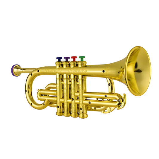 Colorful kids' beginner trumpet toy, perfect musical instrument for toddlers to start fun early learning and play.