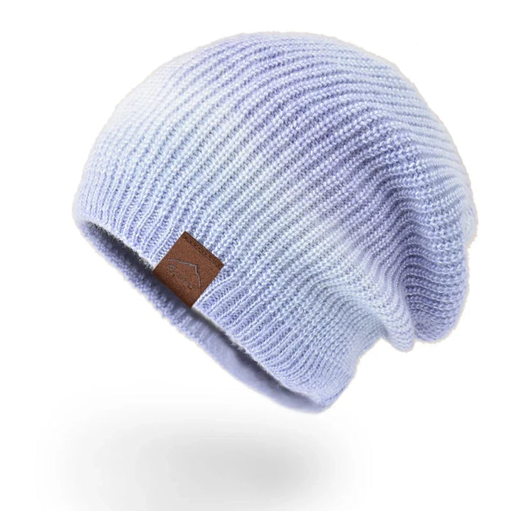Versatile unisex rainbow knit hat, offering cozy warmth and stretch comfort.