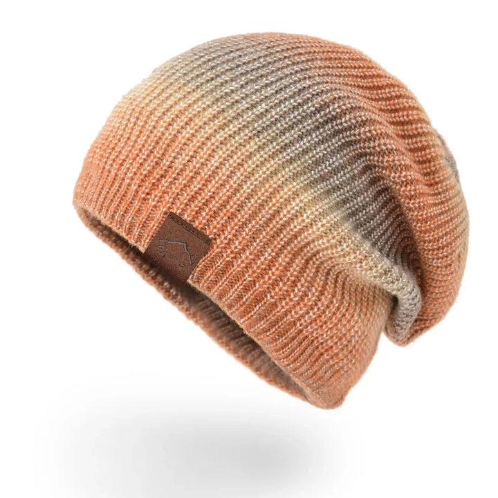 Unisex rainbow knit beanie, soft, colorful, and warm with a cozy stretch fit.