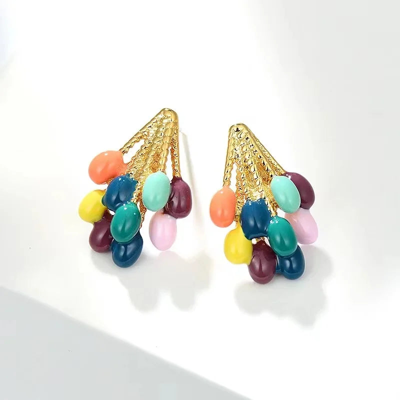 Women's colorful enamel balloon cluster stud earrings. Playful design with a polished gold-tone finish. Fashion jewelry.