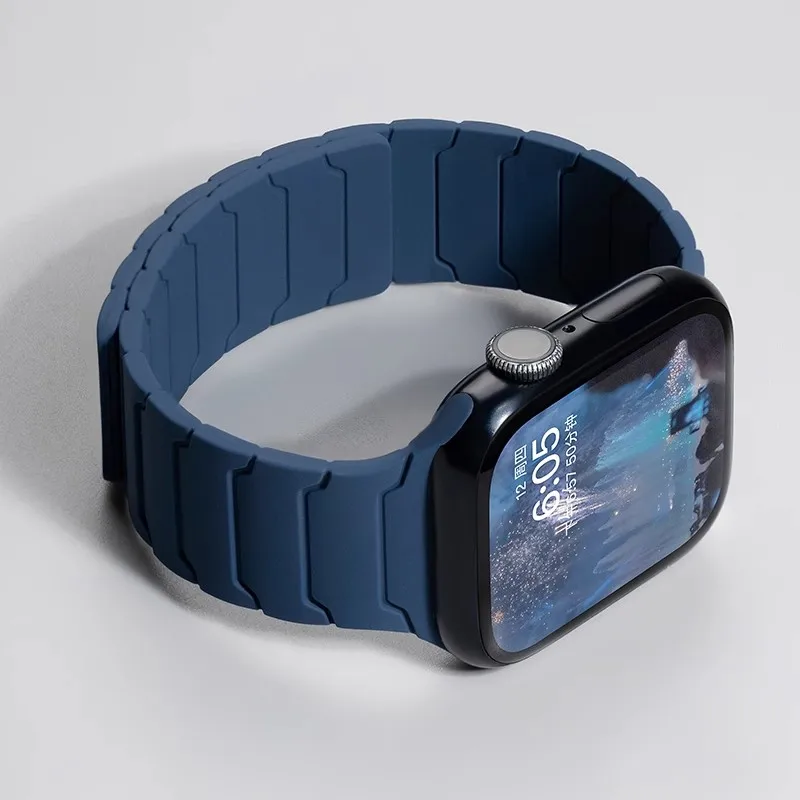 Comfort silicone smartwatch band in black, soft, durable, and adjustable for everyday wear.