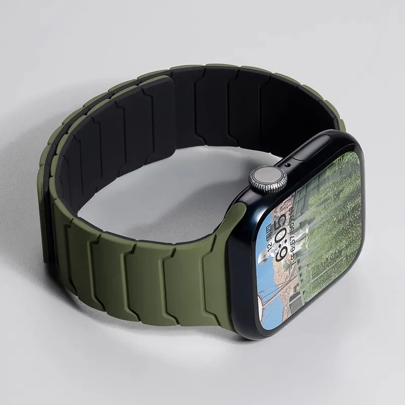 Waterproof silicone smartwatch strap with magnetic closure, ideal replacement band for active lifestyles.