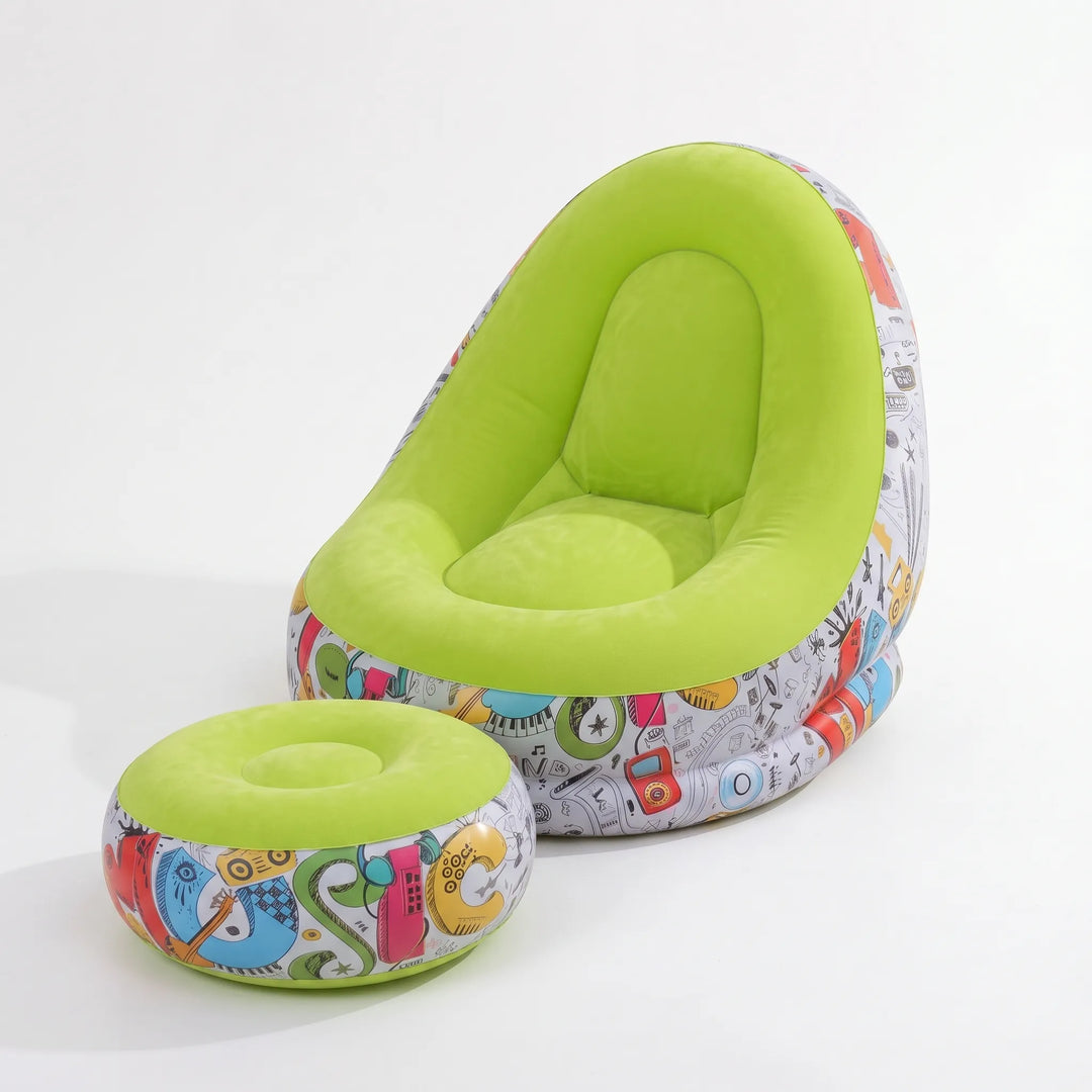 Easy-to-inflate lounge chair with separate footrest, offering quick comfort anywhere you go.