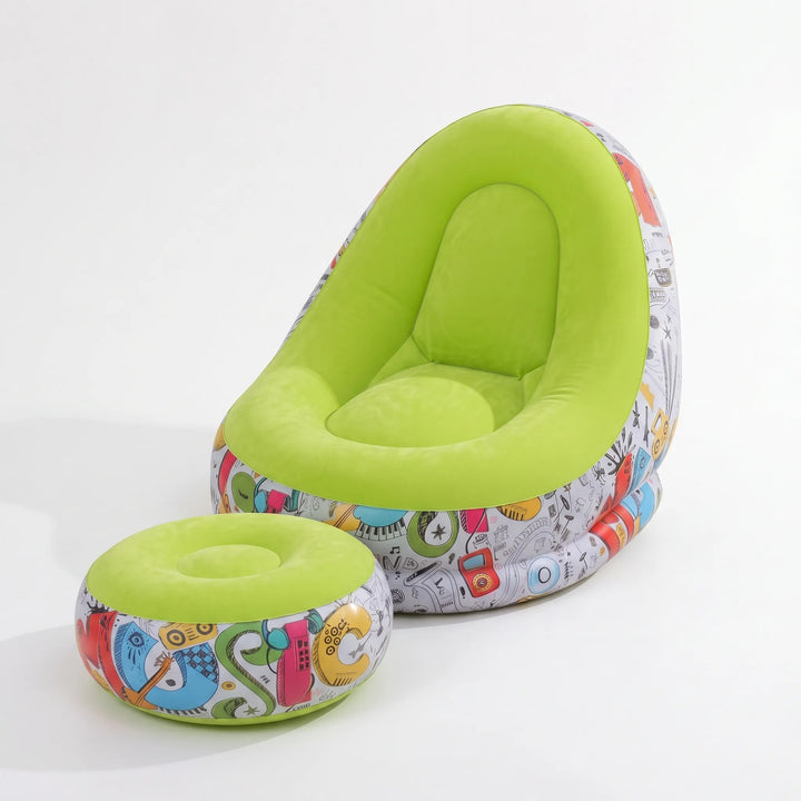 Easy-to-inflate lounge chair with separate footrest, offering quick comfort anywhere you go.