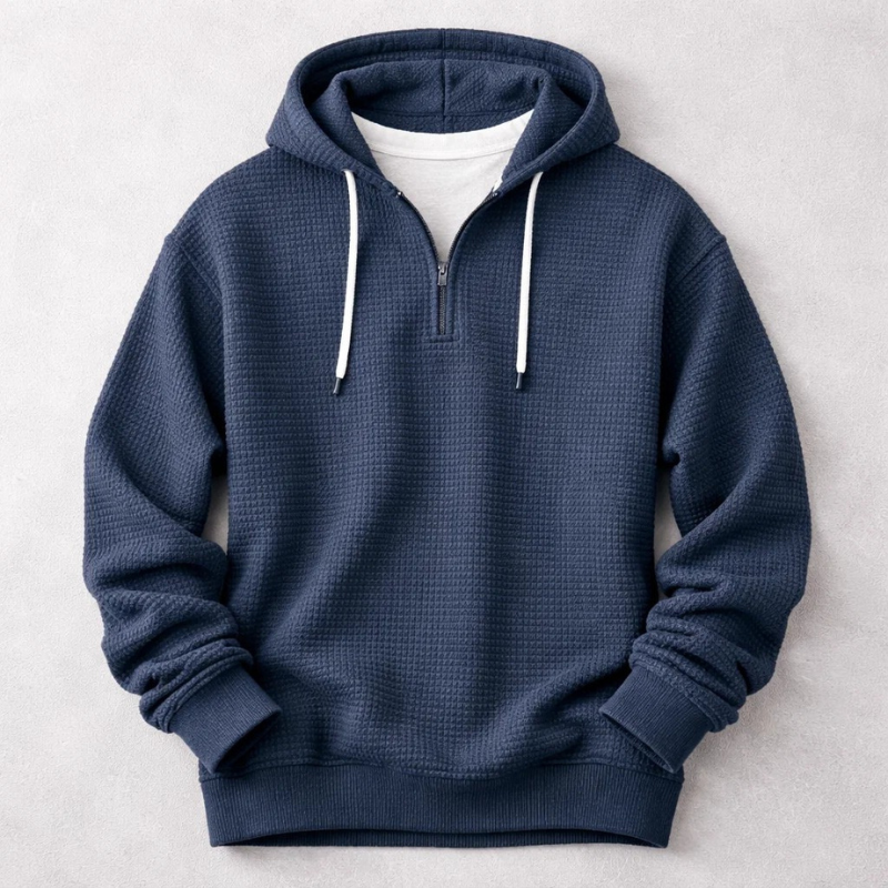 Comfortable men's waffle hoodie, perfect for casual everyday wear & autumn layering.