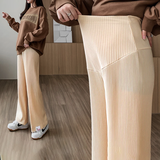 Comfortable wide leg maternity pants for women, high-waisted stretch for stylish pregnancy fashion.