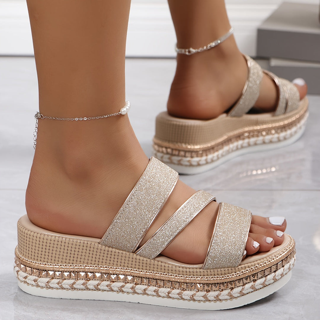 Women's comfortable flat walking sandals in beige, ideal for casual everyday and summer wearability.