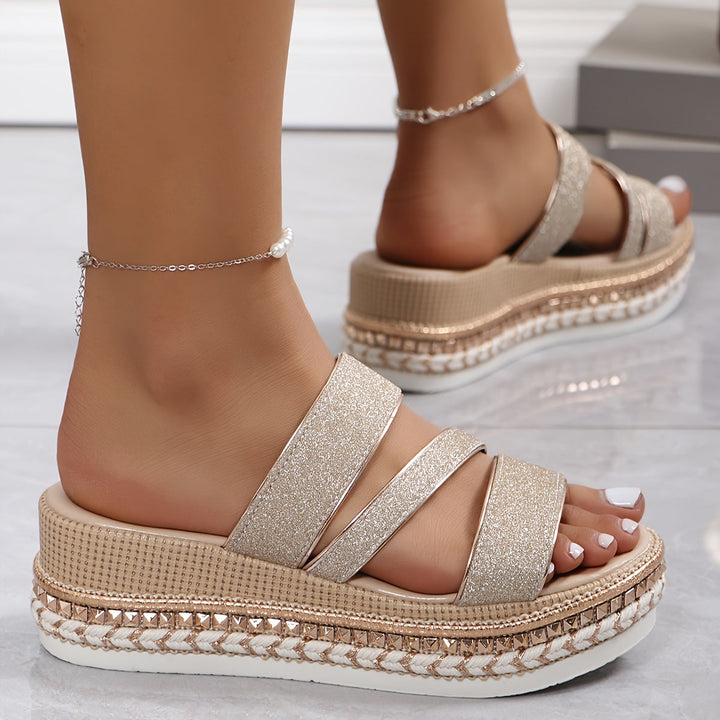 Women's comfortable flat walking sandals in beige, ideal for casual everyday and summer wearability.