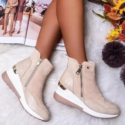 Front view: Women's comfortable mid-top sneakers with arch support, ideal fashion footwear.