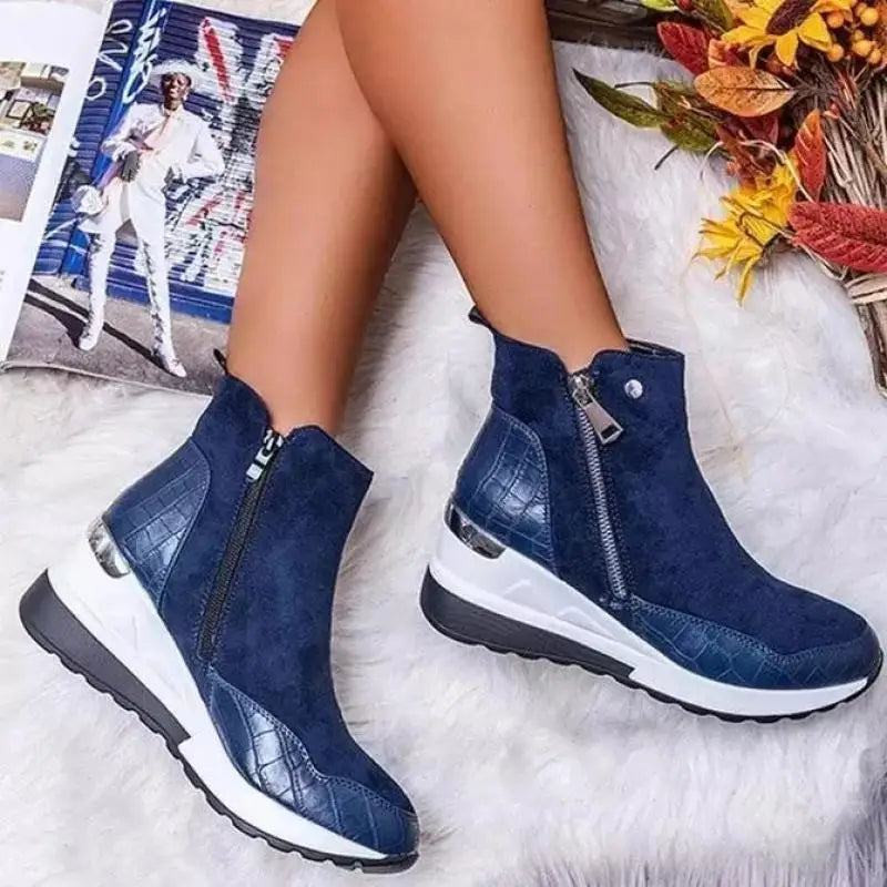 Back view of women's mid-top sneakers, showcasing fashion footwear design & comfortable arch support.
