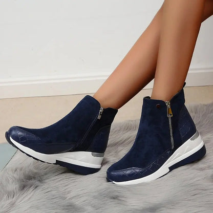 Supportive women's wedge ankle boots, ideal winter footwear with a soft cushioned sole.