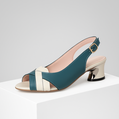 Comfortable women's woven slingback heels with stable block heel & orthopedic insole for all-day wear.