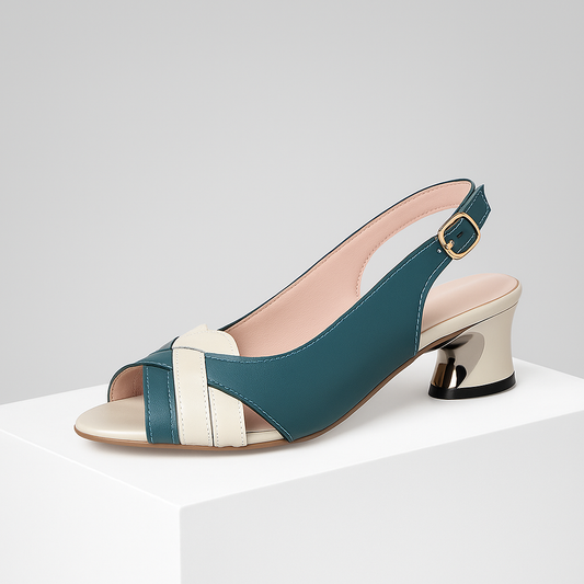 Comfortable women's woven slingback heels with stable block heel & orthopedic insole for all-day wear.