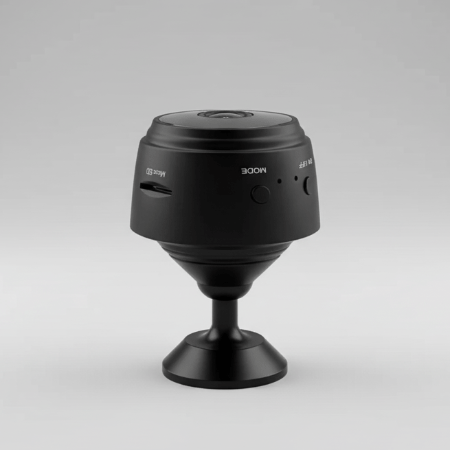 Wireless 1080P HD security camera, compact design, offers night vision & smartphone app control.