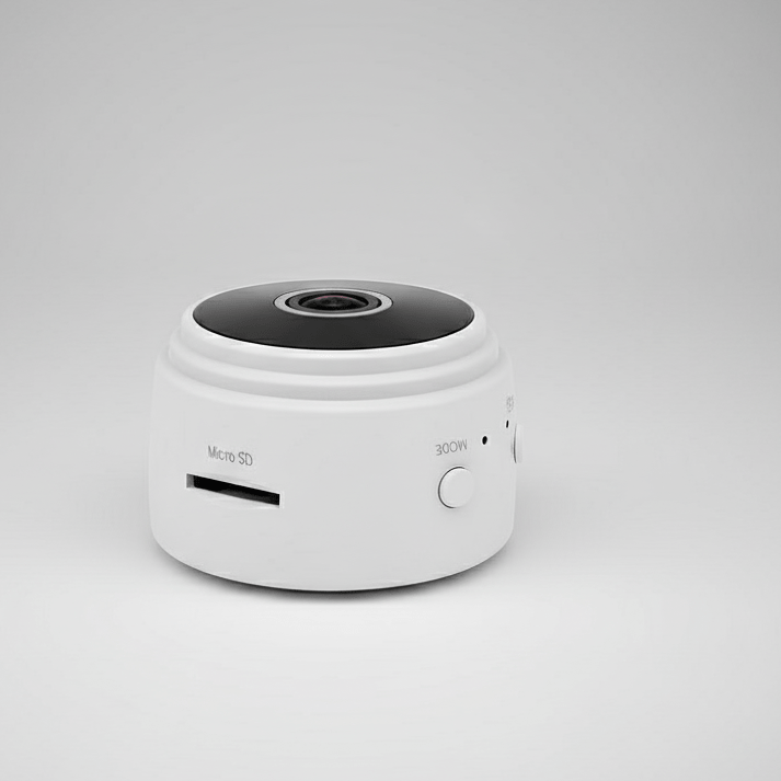 Small 1080P HD surveillance camera with infrared night vision, app control, and discreet placement.