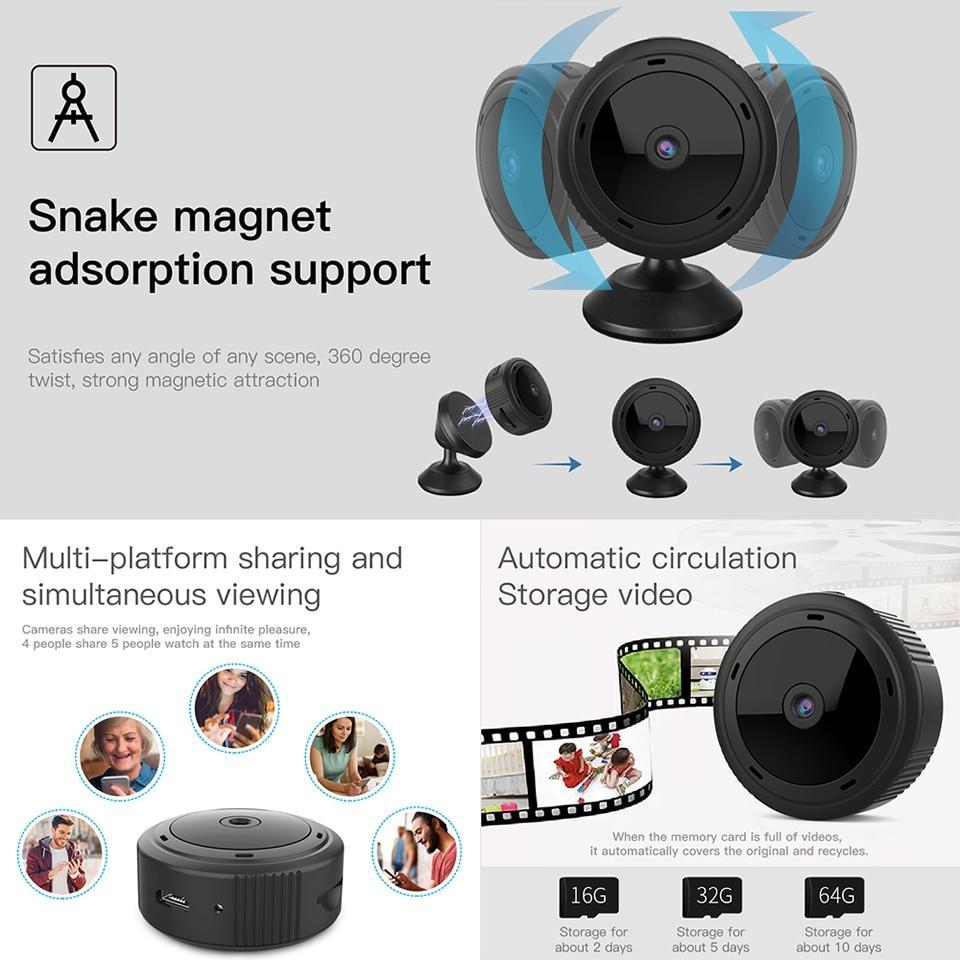 Discreet mini HD security camera with motion detection and crystal-clear IR night vision for home monitoring.