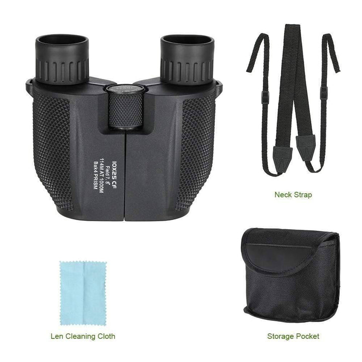 Lightweight travel binoculars with neck strap, ready for adventure