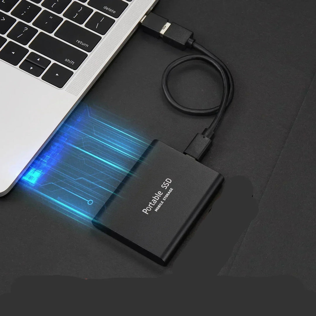 Compact 128GB external SSD for ultra-fast data storage & portable travel tech. Universal aluminum USB drive.
