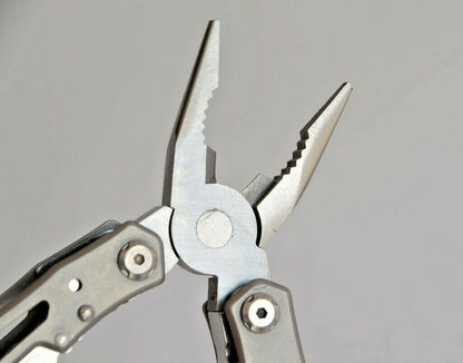 Survival gear multitool with built-in screwdriver and can opener, compact design