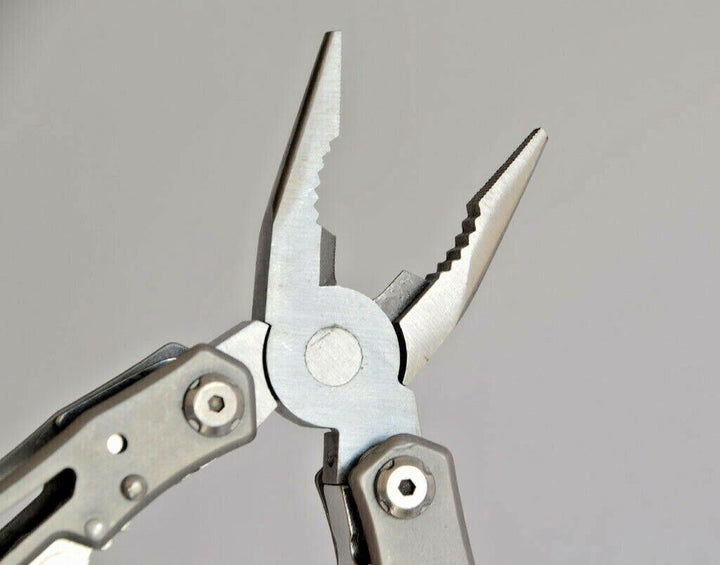 Survival gear multitool with built-in screwdriver and can opener, compact design