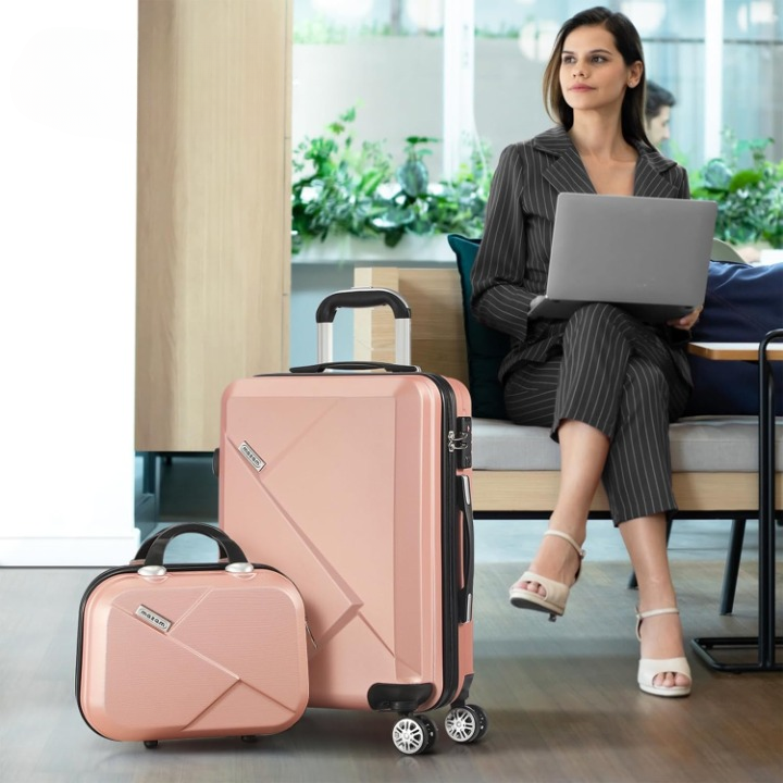 Compact 2-piece carry-on luggage set in old rose with spinner wheels, ideal for weekend trips.