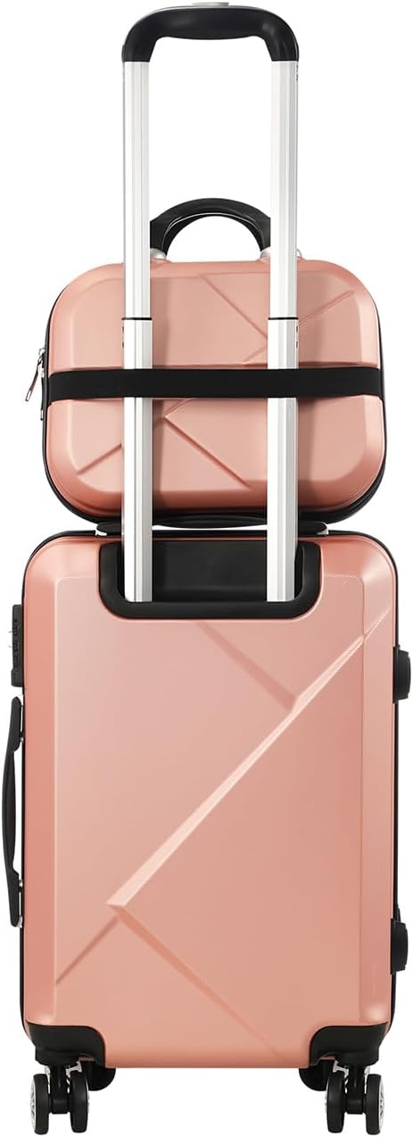 Easy-to-maneuver old rose compact carry-on luggage set with multi-directional spinner wheels.