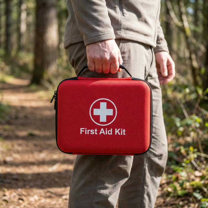 Compact 38-piece portable first aid kit, ideal for travel, home, or outdoor emergencies & safety.