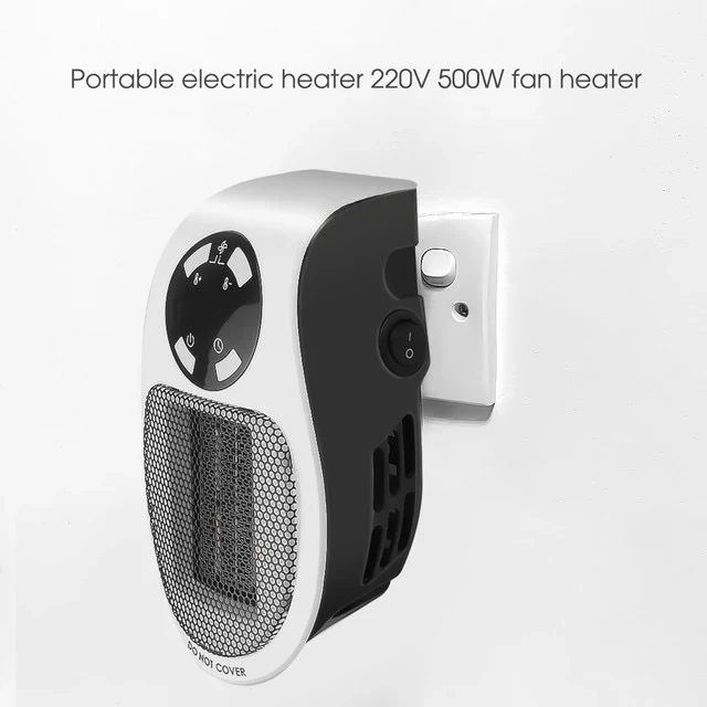 Sleek mini personal electric heater. 500W compact design, perfect for desks or small spaces. Portable room warmer.