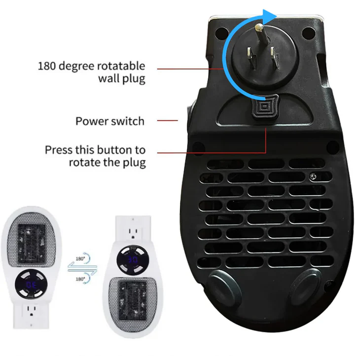 Powerful 500W mini portable electric space heater, easy to use for quick room warming. Compact & energy-efficient.