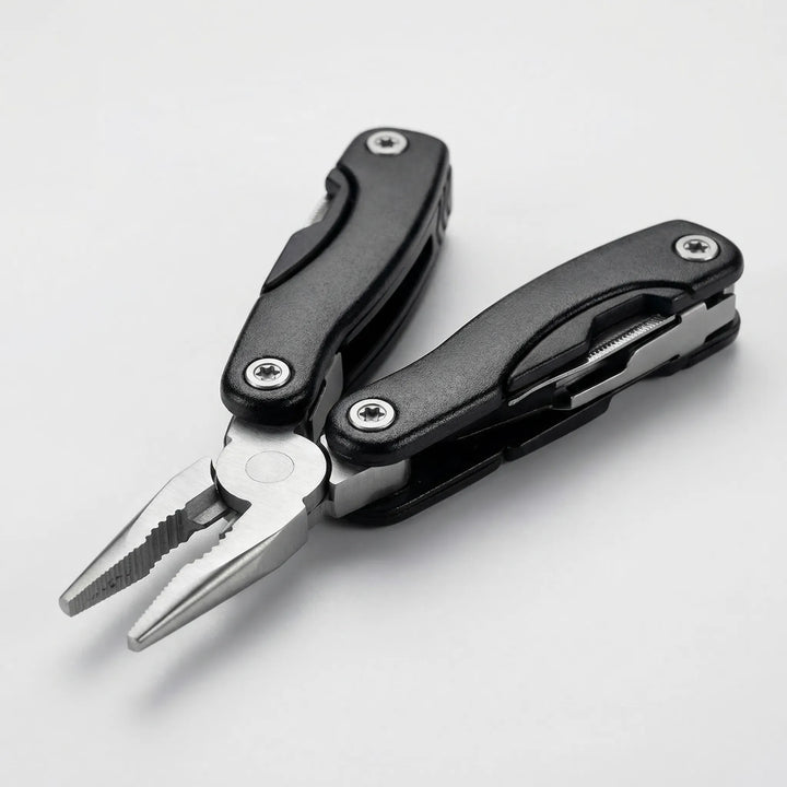 Unisex compact 9-in-1 folding multi-tool for outdoor, camping, hiking, survival, & EDC.
