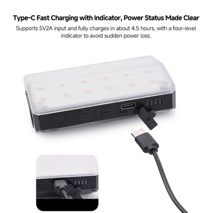 Hands-free camping light, 900LM, with built-in hook for hanging outdoor