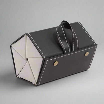Premium brown leather roll-up eyewear holder, a versatile accessory for organizing and protecting multiple pairs of glasses.