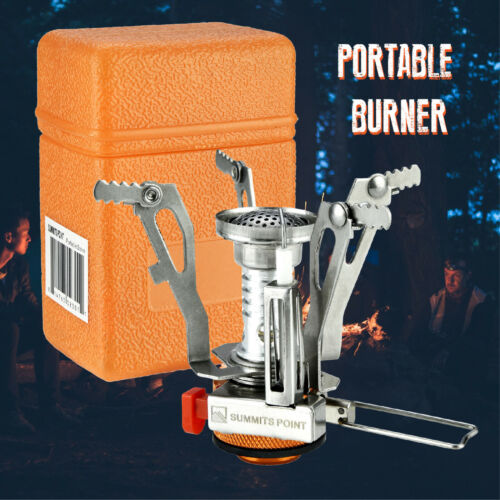 Compact camping stove with piezo ignition, perfect for backpacking and outdoor cooking. Ultralight portable butane stove.