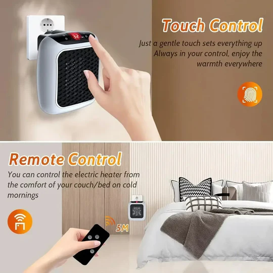 Modern compact personal electric heater, perfect for small rooms. Features digital display & energy-efficient ceramic heat.