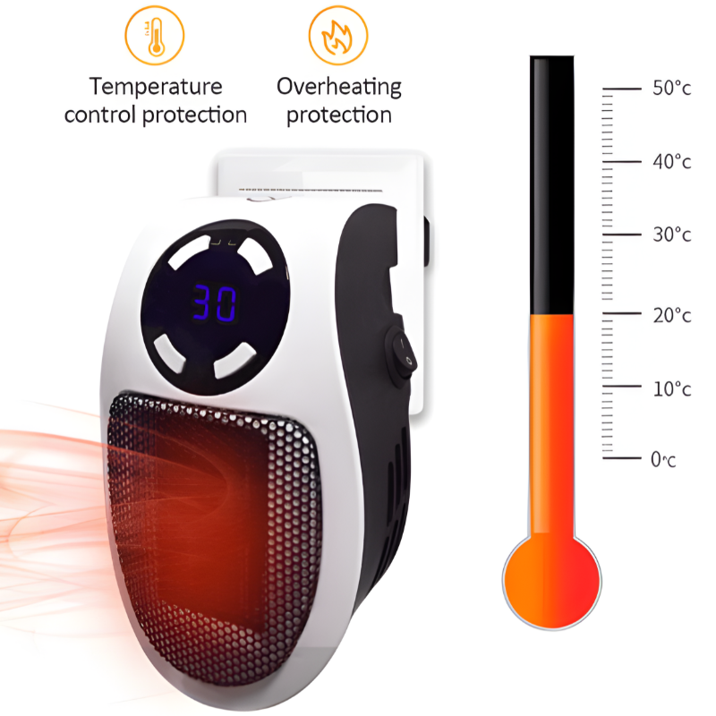Lightweight portable electric space heater, easy to move. Efficient mini heater providing personal warmth for any room.
