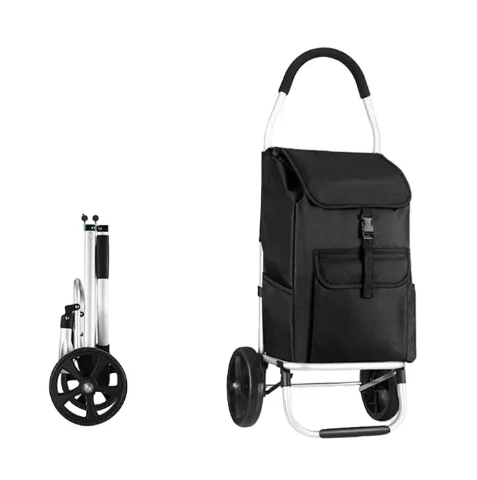 Durable aluminum folding utility cart, perfect for grocery shopping, laundry, and household tasks.