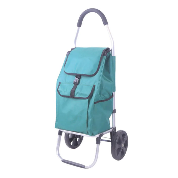 Lightweight foldable aluminum grocery cart, portable design for convenient shopping and storage.