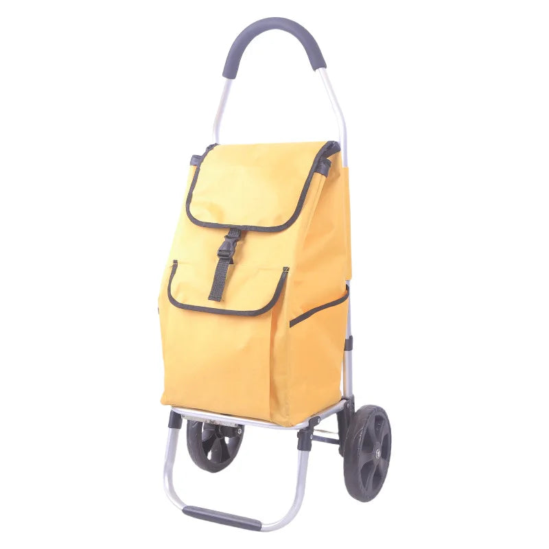 Strong foldable aluminum shopping cart, supports groceries & supplies for easy transport to home.