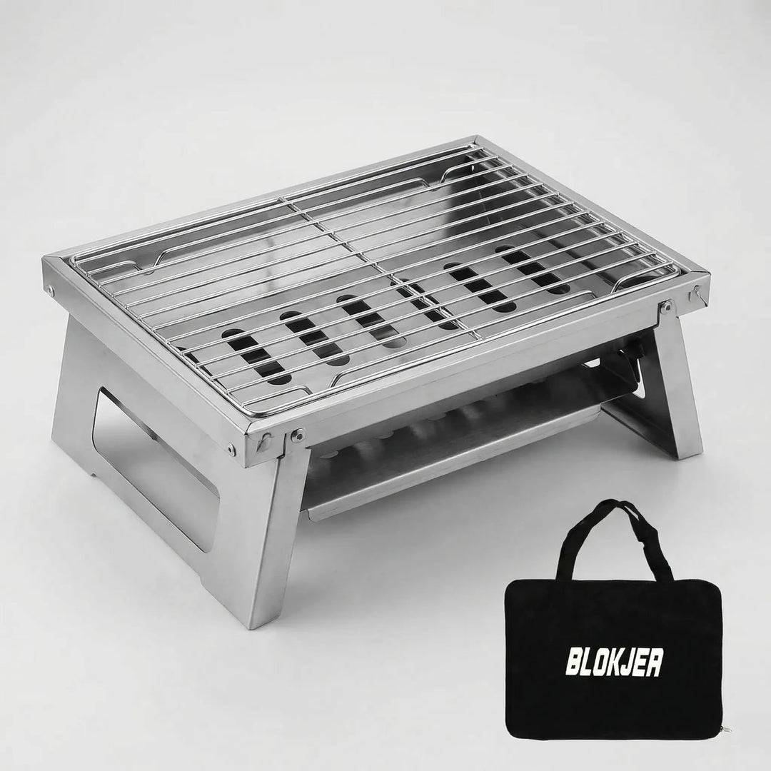 Lightweight portable grill, transforms into a compact BBQ for camping trips and outdoor adventures.