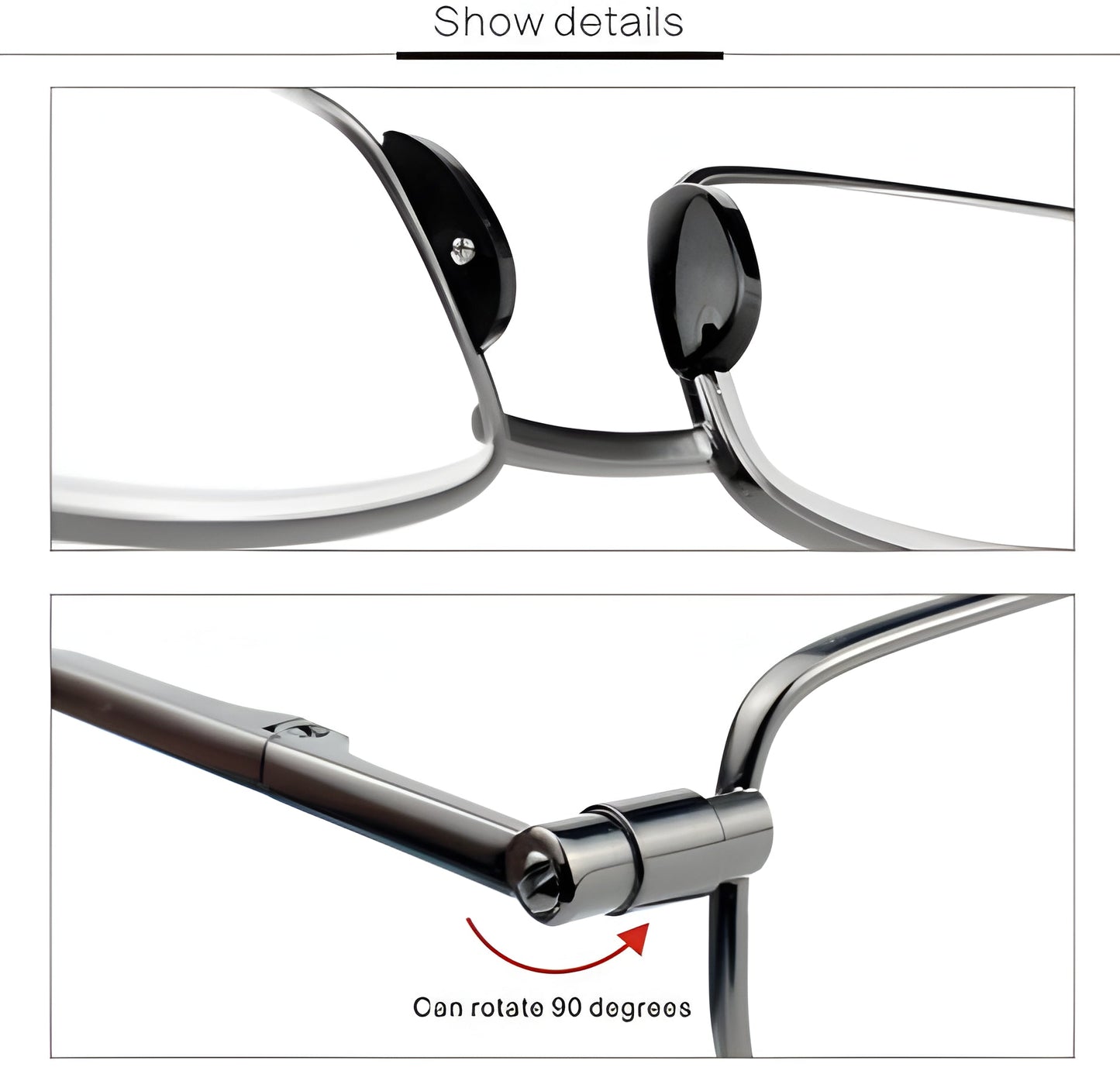 Stylish gray stainless steel unisex folding reading glasses. Compact design makes them ideal portable readers for all.