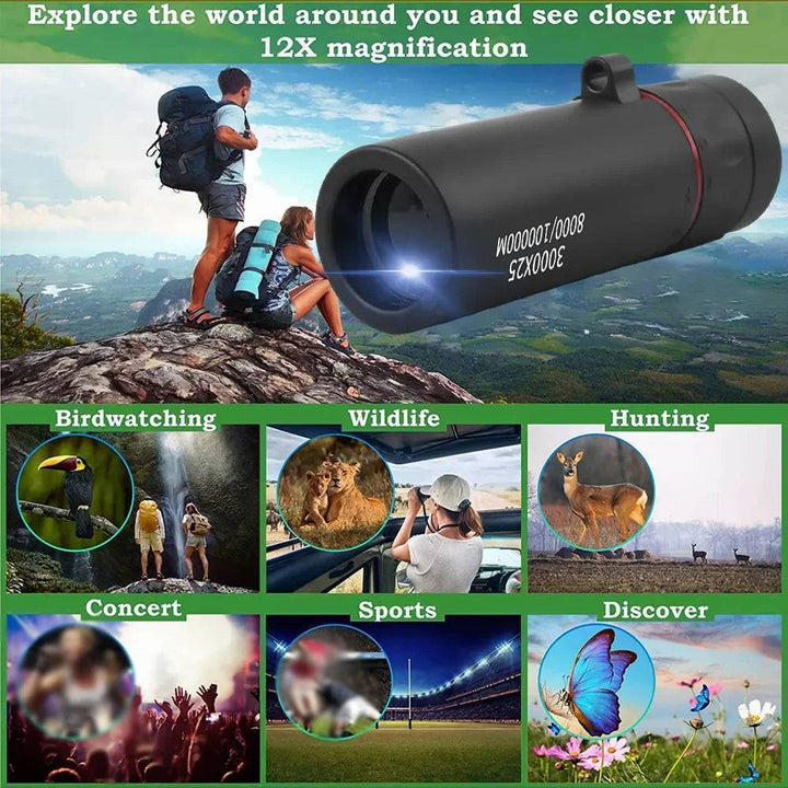 Portable monocular for hiking, clear HD optics for nature observation.