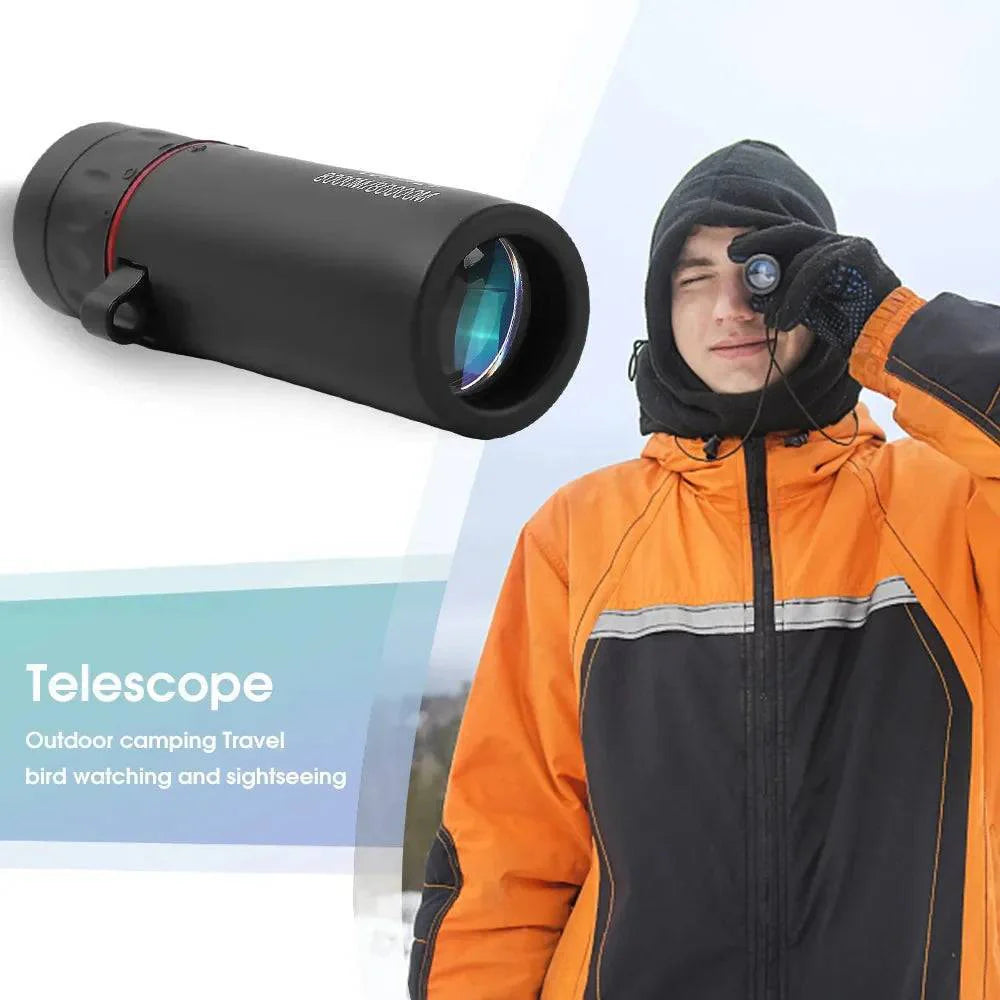 HD monocular telescope, compact and lightweight for camping adventures.