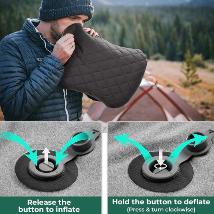 Ergonomic inflatable camping pillow providing neck support for comfortable outdoor sleep