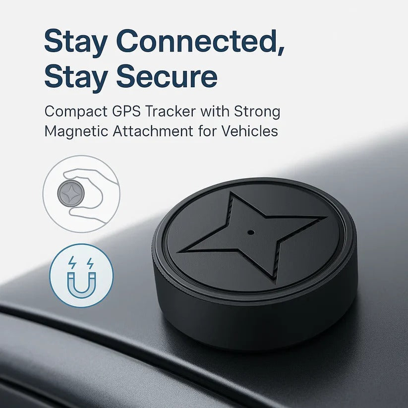 Discreet 4G magnetic GPS tracker for cars & assets, long battery life.