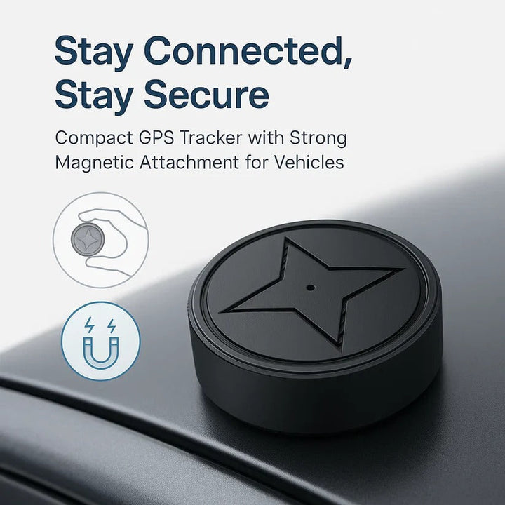 Discreet 4G magnetic GPS tracker for cars & assets, long battery life.